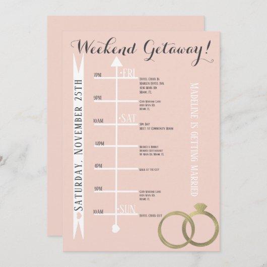 Roze vrijgezellenweekend-uitstap folie ring- grijs kaart (Voorkant / Achterkant)