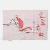 Roze vrolijk en helder flamingo gepersonaliseerd theedoek (Horizontaal)