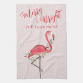 Roze vrolijk en helder flamingo gepersonaliseerd theedoek (Verticaal)