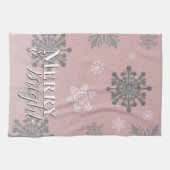 Roze Vrolijk en Heldere Sneeuwvlokken Kerstmis Theedoek (Horizontaal)
