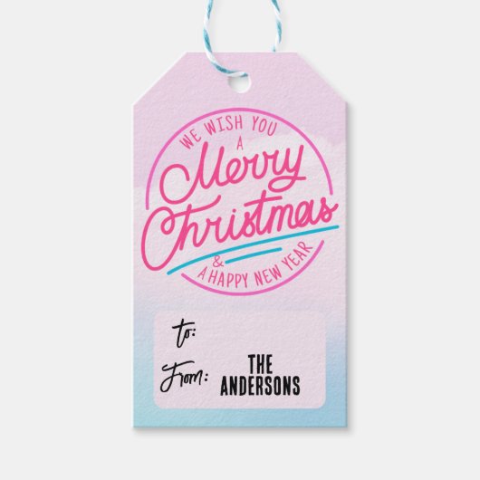 Roze Vrolijk Kerstcadeau label Naar Van Aangepaste Cadeaulabel (Voorkant)