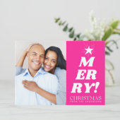 Roze Vrolijk Kerstfeest Foto Vakantie Kaart (Staand voorkant)