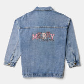 Roze Vrolijk Kerstfeest Geplaid Luipaard Print Gli Denim Jacket (Achterkant)