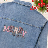 Roze Vrolijk Kerstfeest Geplaid Luipaard Print Gli Denim Jacket