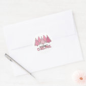 Roze vrolijk kerstfeest ronde sticker (Envelop)
