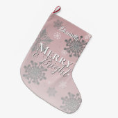 Roze vrolijke en heldere sneeuwvlokken grote kerstsok (Voorkant (Hangend))