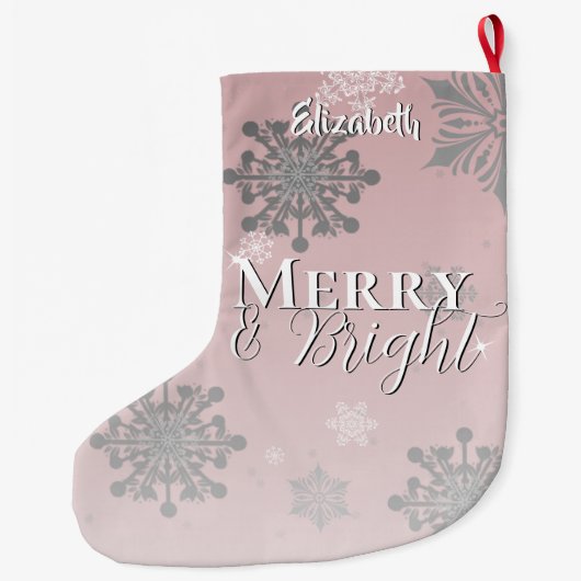 Roze vrolijke en heldere sneeuwvlokken grote kerstsok (Achterkant)