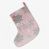 Roze vrolijke en heldere sneeuwvlokken grote kerstsok (Achterkant (Hangend))