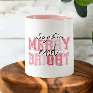 Roze vrolijke en heldere typografie Groovy Kerstmi Mok