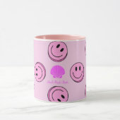 Roze vrolijke gezicht mok met roze handvat (Midden)