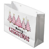 Roze Vrolijke Kerstboom Groot Cadeauzakje (Voorkant Gekanteld)
