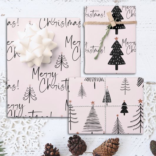 Roze Vrolijke Kerstboom Inpakpapier Vel