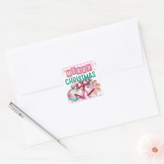 Roze Vrolijke Kerstmis sticker (Envelop)