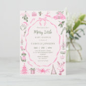 Roze vrolijke kleine babyshower uitnodiging (Staand voorkant)