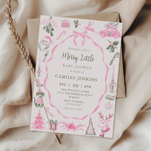 Roze vrolijke kleine babyshower uitnodiging