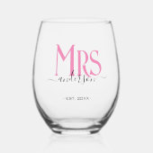Roze Vrouw Bruid Mevrouw Bruiloft Jubileum Wijnglas Zonder Voet (Voorkant)