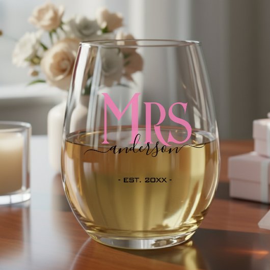 Roze Vrouw Bruid Mevrouw Bruiloft Jubileum Wijnglas Zonder Voet