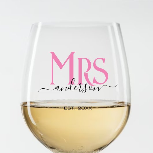 Roze Vrouw Bruid Mevrouw Bruiloft Jubileum Wijnglas Zonder Voet