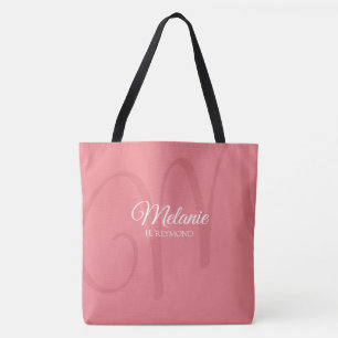 Roze vrouw initiaal & naam stijlvol tote bag