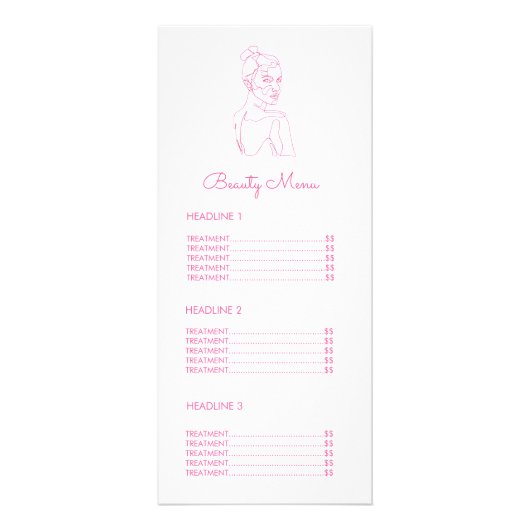 Roze Vrouw Line Drawing Beauty Business Menu (Voorkant)