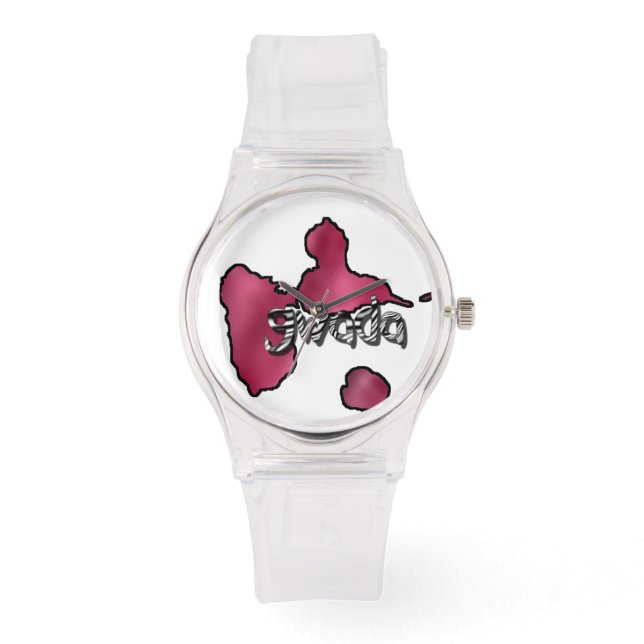 Roze vrouw met Guadeloupe-kaart Horloge (Voorkant)