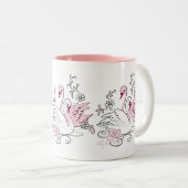 Roze vrouw met Witte zwaan Tweekleurige Koffiemok (Voorkant rechts)