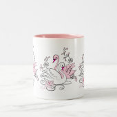 Roze vrouw met Witte zwaan Tweekleurige Koffiemok (Center)