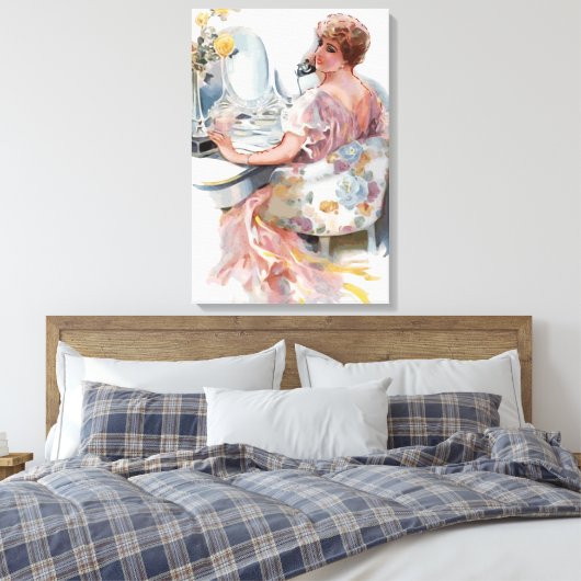 Roze  vrouw Waterverf Trend Portret Canvas Afdruk (Insitu (Slaapkamer))