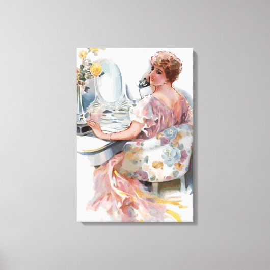 Roze  vrouw Waterverf Trend Portret Canvas Afdruk (Voorkant)