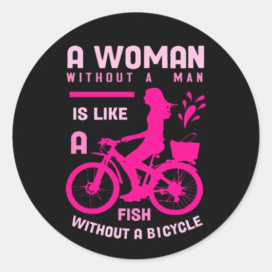 Roze Vrouw Zonder man Als Vis Fietsfeministe Ronde Sticker (Voorkant)