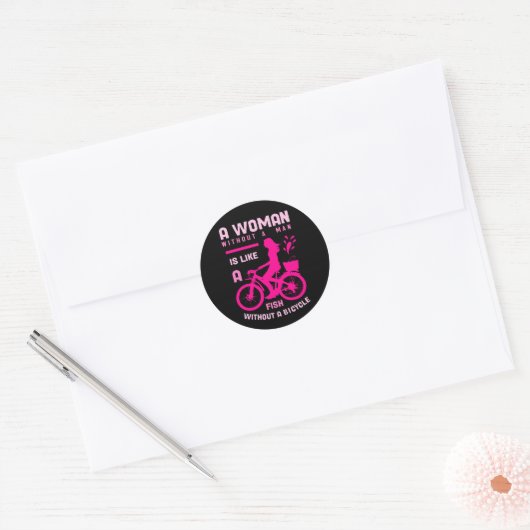 Roze Vrouw Zonder man Als Vis Fietsfeministe Ronde Sticker (Envelop)