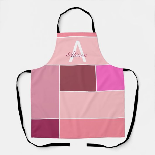 roze Vrouwelijk modern Monogram Schort (Voorkant)