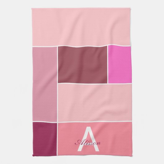 roze Vrouwelijk modern Monogram Theedoek (Verticaal)