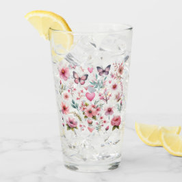 Roze vrouwelijke bloemen en vlinders glas