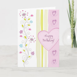 Roze vrouwelijke bloemenvrolijke verjaardag wenska kaart