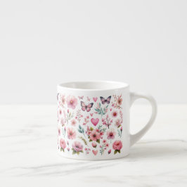 Roze vrouwelijke bloemvlinders espresso kop