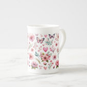 Roze vrouwelijke bloemvlinders porselein kop (Voorkant rechts)