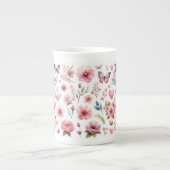 Roze vrouwelijke bloemvlinders porselein kop (Voorkant)