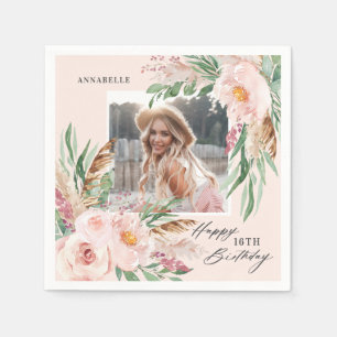 Roze vrouwelijke moderne elegante boho bloemige fo servet