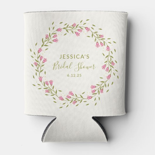 Roze Vrouwelijke Tuinbloemen Aangepaste Bruidsdouc Blikjeskoeler (Voorkant)