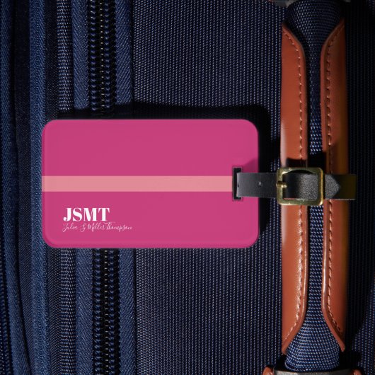 Roze Vrouwen eenvoudig monogram Bagagelabel (Voorkant Insitu 4)