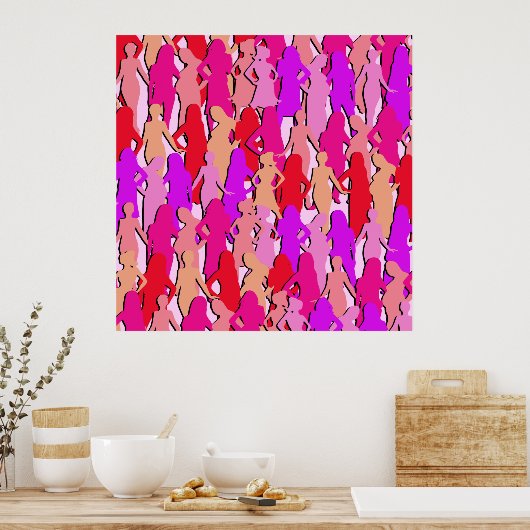 Roze vrouwen Silhouette Poster (Keuken)