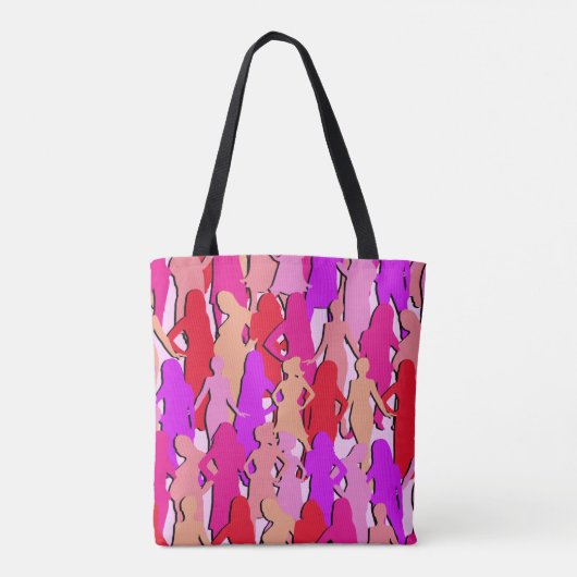 Roze Vrouwen Silhouetten Tote Bag (Achterkant)