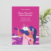 Roze vrouwen spelen viool recital kaart (Staand voorkant)
