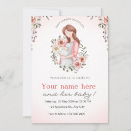 Roze vrouwen zwanger floral baby shower uitnodigin kaart