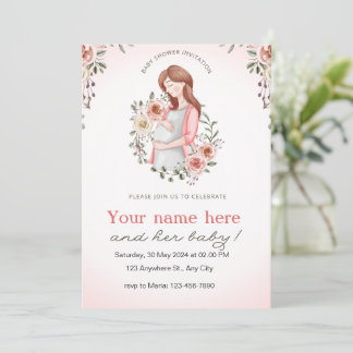 Roze vrouwen zwanger floral baby shower uitnodigin kaart