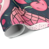 Roze vruchten zwart decor cadeaupapier (Rol Hoek)