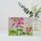 Roze vuil op Foxglove Flower Waterverf Art Briefkaart (Staand voorkant)
