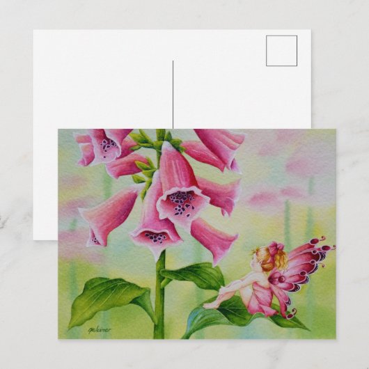 Roze vuil op Foxglove Flower Waterverf Art Briefkaart (Voorkant / Achterkant)