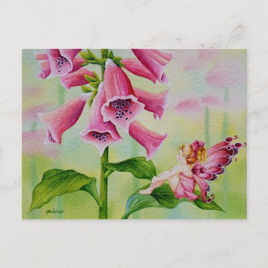 Roze vuil op Foxglove Flower Waterverf Art Briefkaart (Voorkant)